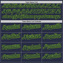 Load image into Gallery viewer, Custom Navy Neon Green Mesh Authentic Throwback Baseball Jersey
