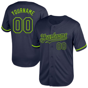 Custom Navy Neon Green Mesh Authentic Throwback Baseball Jersey