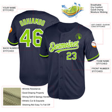 Load image into Gallery viewer, Custom Navy Neon Green-White Mesh Authentic Throwback Baseball Jersey
