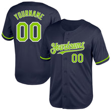 Load image into Gallery viewer, Custom Navy Neon Green-White Mesh Authentic Throwback Baseball Jersey
