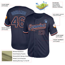 Load image into Gallery viewer, Custom Navy Powder Blue-Orange Mesh Authentic Throwback Baseball Jersey
