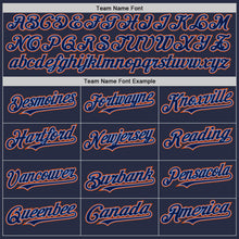 Laden Sie das Bild in den Galerie-Viewer, Custom Navy Powder Blue-Orange Mesh Authentic Throwback Baseball Jersey
