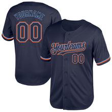 Laden Sie das Bild in den Galerie-Viewer, Custom Navy Powder Blue-Orange Mesh Authentic Throwback Baseball Jersey
