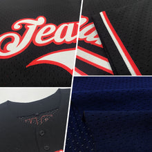 Load image into Gallery viewer, Custom Navy Red-White Mesh Authentic Throwback Baseball Jersey
