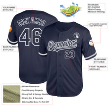 Load image into Gallery viewer, Custom Navy White-Gray Mesh Authentic Throwback Baseball Jersey

