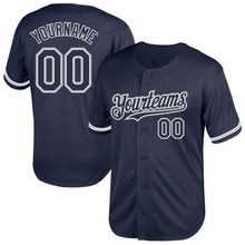 Load image into Gallery viewer, Custom Navy White-Gray Mesh Authentic Throwback Baseball Jersey
