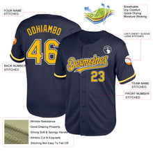 Загрузить изображение в средство просмотра галереи, Custom Navy Gold-White Mesh Authentic Throwback Baseball Jersey
