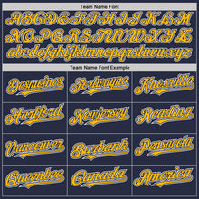 Загрузить изображение в средство просмотра галереи, Custom Navy Gold-White Mesh Authentic Throwback Baseball Jersey
