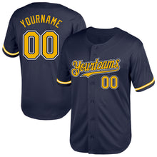 Load image into Gallery viewer, Custom Navy Gold-White Mesh Authentic Throwback Baseball Jersey
