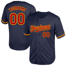 Load image into Gallery viewer, Custom Navy Red-Gold Mesh Authentic Throwback Baseball Jersey
