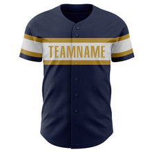 Load image into Gallery viewer, Custom Navy White-Old Gold Authentic Baseball Jersey
