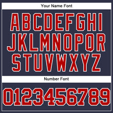 Load image into Gallery viewer, Custom Navy Red-White Mesh Authentic Throwback Baseball Jersey
