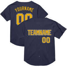 Laden Sie das Bild in den Galerie-Viewer, Custom Navy Gold-White Mesh Authentic Throwback Baseball Jersey
