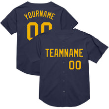 Загрузить изображение в средство просмотра галереи, Custom Navy Gold Mesh Authentic Throwback Baseball Jersey
