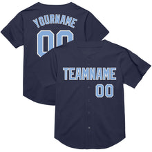 Laden Sie das Bild in den Galerie-Viewer, Custom Navy Light Blue-White Mesh Authentic Throwback Baseball Jersey
