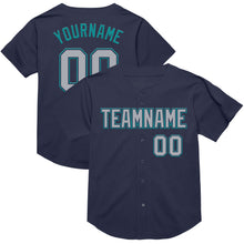 Загрузить изображение в средство просмотра галереи, Custom Navy Gray-Teal Mesh Authentic Throwback Baseball Jersey
