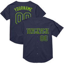 Загрузить изображение в средство просмотра галереи, Custom Navy Neon Green Mesh Authentic Throwback Baseball Jersey
