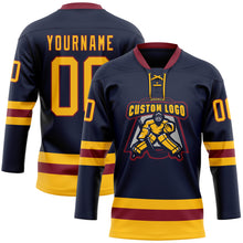 Charger l&#39;image dans la galerie, Custom Navy Gold-Crimson Hockey Lace Neck Jersey
