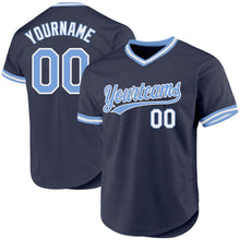 Laden Sie das Bild in den Galerie-Viewer, Custom Navy Light Blue-White Authentic Throwback Baseball Jersey
