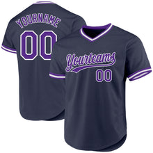 Laden Sie das Bild in den Galerie-Viewer, Custom Navy Purple-White Authentic Throwback Baseball Jersey
