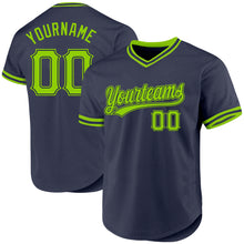 Laden Sie das Bild in den Galerie-Viewer, Custom Navy Neon Green Authentic Throwback Baseball Jersey
