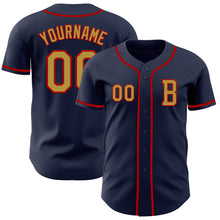 Load image into Gallery viewer, Custom Navy Old Gold-Red Authentic Baseball Jersey
