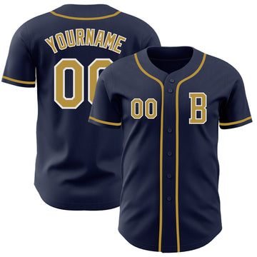 Custom Navy Old Gold-White Authentic Baseball Jersey