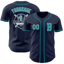 Загрузить изображение в средство просмотра галереи, Custom Navy Teal-White Authentic Baseball Jersey
