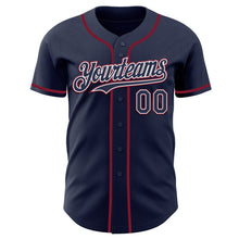 Load image into Gallery viewer, Custom Navy White-Crimson Authentic Baseball Jersey
