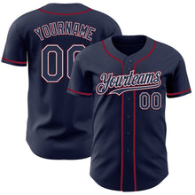 Load image into Gallery viewer, Custom Navy White-Crimson Authentic Baseball Jersey
