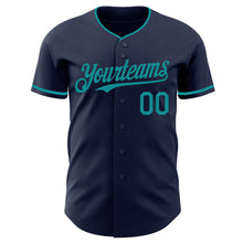 Load image into Gallery viewer, Custom Navy Teal Authentic Baseball Jersey
