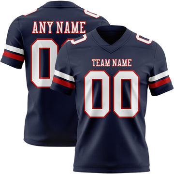 Custom Navy White-Red Mesh Authentic Football Jersey