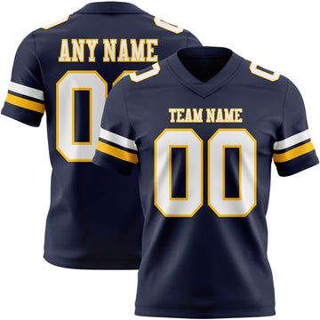 Custom Navy White-Gold Mesh Authentic Football Jersey