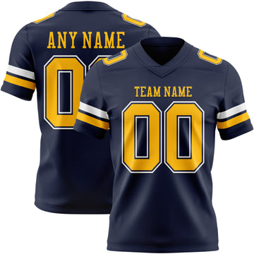 Custom Navy Gold-White Mesh Authentic Football Jersey