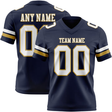 Custom Navy White-Old Gold Mesh Authentic Football Jersey