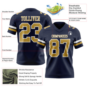 Custom Navy Old Gold-White Authentic Football Jersey