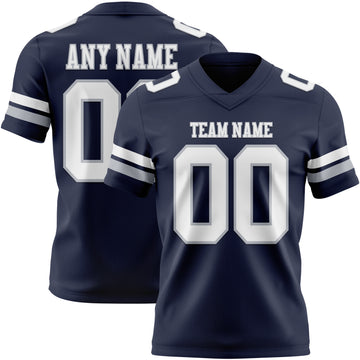 Custom Navy White-Gray Mesh Authentic Football Jersey