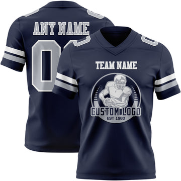 Custom Navy Gray-White Mesh Authentic Football Jersey