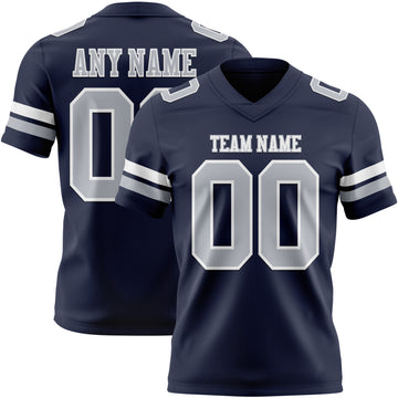 Custom Navy Gray-White Mesh Authentic Football Jersey