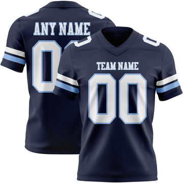 Custom Navy White-Light Blue Mesh Authentic Football Jersey