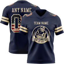 Load image into Gallery viewer, Custom Navy Vintage USA Flag-Cream Authentic Football Jersey
