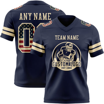 Custom Navy Vintage USA Flag-Cream Authentic Football Jersey
