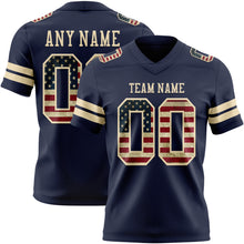 Load image into Gallery viewer, Custom Navy Vintage USA Flag-Cream Authentic Football Jersey
