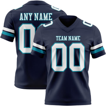 Custom Navy White-Teal Mesh Authentic Football Jersey