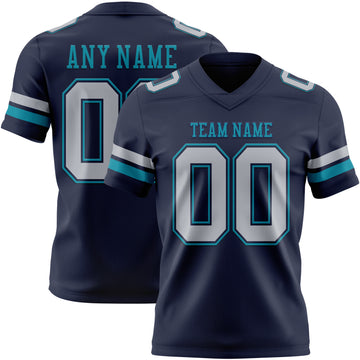 Custom Navy Gray-Teal Mesh Authentic Football Jersey