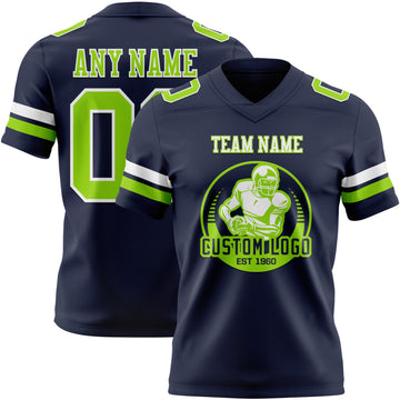 Custom Navy Neon Green-White Mesh Authentic Football Jersey