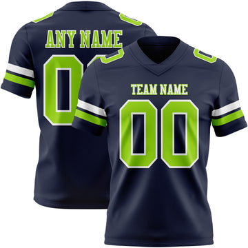 Custom Navy Neon Green-White Mesh Authentic Football Jersey