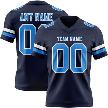 Custom Navy Powder Blue-White Mesh Authentic Football Jersey