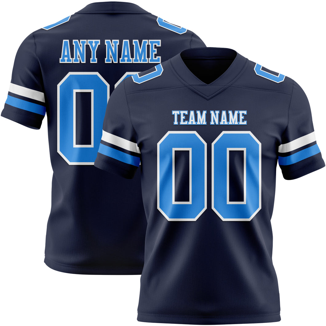 Custom Navy Powder Blue-White Mesh Authentic Football Jersey
