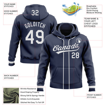 Custom Stitched Navy White Baseball Pullover Sweatshirt Hoodie